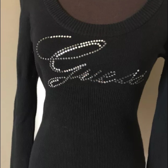Guess || Black Rhinestone Lace Up Sweater - Picture 2 of 7